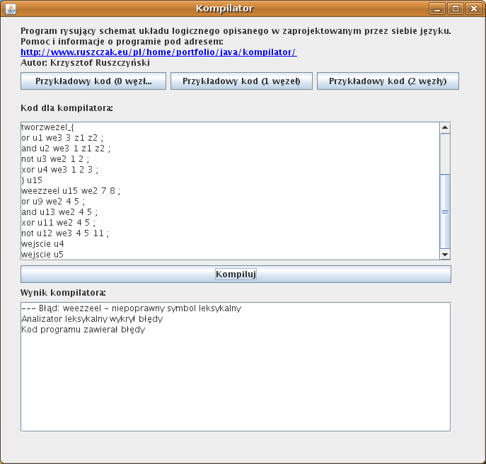 Example of lexical error found by program (invalid lexeme)